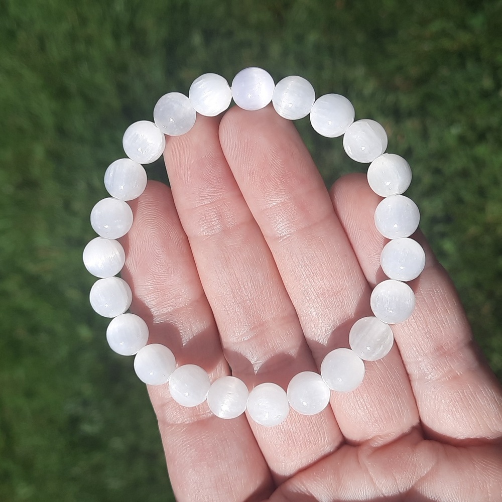 White Selenite Beaded Stretch Bracelet - Women's Jewelry